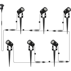 AIMHEIM 6 LED prožektoru komplekts ar zemes smaili, 3 W dārza prožektors ar kontaktdakšu, 2160 lm, silti balta dārza gaisma, āra apgaismojums, IP65 ūdensizturīgs ceļu apgaismojums, LED dārza apgaismojums ārtelpām,