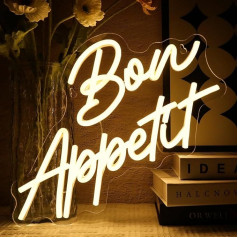 OYCGZV Bon Appetit Neon Sign Warm White LED Neon Sign Wall burti Neon Sign Good Appetite LED Sign for Kitchen Snack Bar Living Dining Room Brunch Party Home Store Dāvanas draugiem