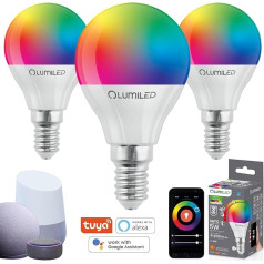 LUMILED 3x Smart SAYO P40 LED spuldze E14 5 W (40 W) 450 lm WLAN Dimmable Multicoloured RGBW Wifi Light Bulb Timer Smart Home 16 Million Colours App Control Compatible with Amazon Alexa Google