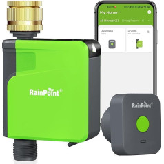 RAINPOINT Irigācijas dators WLAN 2,4 GHz ar misiņa ieplūdes atveri, inteliģentais ūdens taimeris dārza šļūtenei, taimera slēdzis ar lietus aizkavi/laistīšanas funkciju, lietotnes vadība (ar centrmezglu)