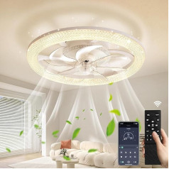 papasbox Griestu gaisma ar ventilatoru 48 cm LED griestu ventilators ar apgaismojuma lampu 70 W Griestu lampas tālvadības pults 3 krāsu temperatūras 6 ātrumi viesistabai guļamistabai balta