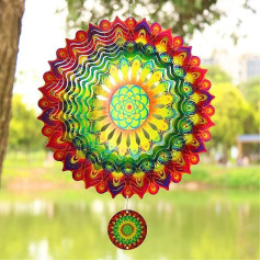 TFANUO 3D Mandala Wind Chime 30 cm Nerūsējošā tērauda karājas Wind Spinner Metal Art Kinetic Decor Dārza āra rotājumi