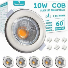 Wondlumi 6 LED iegremdēto starmešu komplekts 230 V 10 W LED starmeši apaļi matēta nerūsējošā tērauda griestu starmeši 65-88 mm caurumu izmērs 3000 K silti balta iebūvēta gaisma 850LM guļamistabai