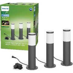 Philips Utrecht āra lampu starta komplekts (3 W), laikapstākļiem izturīgs zemsprieguma āra apgaismojums ar silti baltu gaismu, enerģiju taupošs LED apgaismojums, antracīts