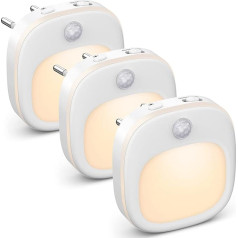 Nakts gaismas ligzda ar kustības sensoru, [Pack of 3] LED nakts gaisma bērniem ar 3 krāsu temperatūrām (silti balta/auksta/ silta), 15%-100% aptumšošana, nakts gaisma ar krēslas sensoru bērniem