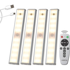 LDOPTO 3 Pack Dimmable zem skapja apgaismojums ar tālvadības pulti, uzlādējams bezvadu LED apgaismojums zem skapja, virtuves apgaismojums, darbojas ar akumulatoru ar tālvadības pulti / skārienvadību