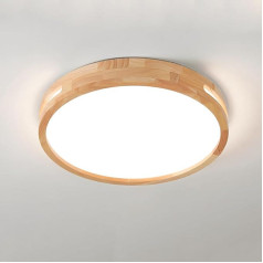 WayLuoung koka LED griestu gaisma, diametrs 30 cm, 6000 K, 1620 Lm, 18 W, apaļa, dabīga koka griestu gaisma, Art Hollow Design, guļamistaba, dzīvojamā istaba, bērnu istaba, virtuve, ēdamistaba, mājas,