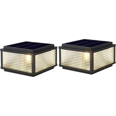 Saules āra Post Cap apgaismojums IP65 ūdensizturīgs stikla kolonnas gaisma Saules āra Pillar Cap Lights Black Square Fence Deck Caps laternas Āra korpuss Saules ainavu apgaismojums Patio veranda