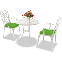 Homeology OSHOWA Outdoor Table Aluminium Weatherproof 2 Comfortable Chairs with Armrests Bistro Set with Green Cushions