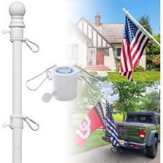 USDeikour House Flagpole Heavy Duty Metal Flag Pole Kit for Porch Boat Decorative Residential Flagpoles - White (tikai karoga stabs)