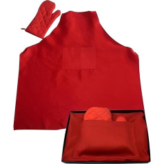 PresenceHHH De Luxe Cooking Apron and BBQ Gloves Set with Pocket Adjustable Straps - Perfect for Men and Women, Home, Outdoor, Cooking, Barbecue, Plain (Getaway Solids), One Size, Getaway Solids