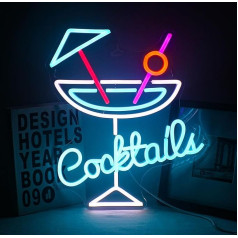 Wanxing Kokteiļi Neona zīme, LED Neona Bar Sign, Dimmable Cocktail Glass Neon Sign for Wall, Blue White Neon Light for Pub Home Beer Bar Club Man Cave Restaurant Shop Sign Decor