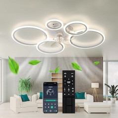 LED griestu ventilators ar apgaismojumu, griestu lampa ar ventilatoru un tālvadības pulti un lietotni, klusais modernais gredzenveida ventilators ar apgaismojumu, 6 līmeņi, griestu ventilators ar apgaismojumu guļamistabai, viesistabai (balta)