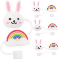 COLLBATH Pack of 8 Topper Gifts Lid Decorative Straw - Mm Tips Rabbit Cap Cartoon Plug & Reusable Outdoor Home Rainbow Kitchen for Rabbit Caps Travel Sweet