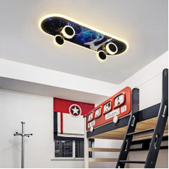 Bērnu istabas LED griestu gaisma Zelta Skateboard Dimmable Guļamistabas lampa Dzīvojamās istabas lampa Modern Metāla akrila ar tālvadības pulti Lustra Boy Youth Skateboard Lamp Dekoratīvā griestu lampa (L60D)