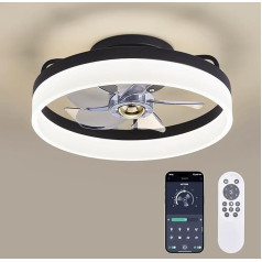 IZOWE Griestu ventilators ar apgaismojumu 40 cm LED atgriezenisks griestu ventilators 6 ātrumi Moderns aptumšojams griestu ventilators ar tālvadības pulti Klusums 3 krāsas Griestu ventilatori Istaba melna