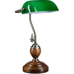 Relaxdays Bankera lampa ar koka pamatni Zaļa klasiska galda lampa - retro galda lampa Bankera lampa 30. gadu misiņa izskats un izliektas dekorācijas - koka galdiņš Metāls - 26,5 x 43 x 18 cm - E27