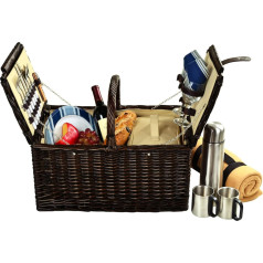 Picnic at Ascot Surrey Willow Picnic Hamper with Service for 2 Person with Blanket and Coffee Set, Blue Striped 2 Person Brown Wicker with Blue Stripes