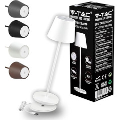 V-TAC Dimmable LED galda lampa bezvadu ar skārienvadību - uzlādējama balta lampa iekštelpām un ārpus telpām - āra apgaismojums IP54 - mājas restorāns - 4400 mAh akumulators - silti balta 3000 K