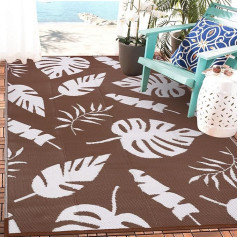 Ileading Āra plastmasas salmu paklājs 5x8ft Tropical Palm Leaves Reversible Waterproof Anti Pill Portable for RV Outdoor Deck Pool Beach Picnic Camping (Brown)