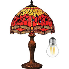 Kinbolas Tiffany stila galda lampa 12 collu gaismas līmeņa vitrāžas abažūri Vintage galda lampa Nakts lampa Guļamistabas lampa Dzīvojamā istaba Biroja lasāmvieta Antique Art Deco