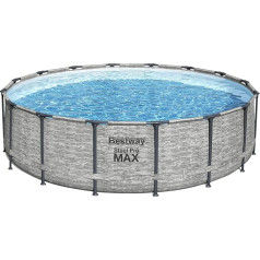 Bestway® tērauda Pro Max™ rezerves rāmja baseins bez piederumiem, diametrs 488 x 122 cm, akmens sienas izskats (krēmīgi pelēks), apaļš