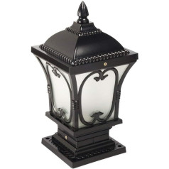 WFZRXFC Vintage-Leuchte Traditionelle europäische Retro-Quadrat-IP55-wasserdichte Terrassen-Villa-Tür-Säulen-Tischleuchte Regenfeste Garten-Rasen-Lampe Außen-Glaslaterne-Säulen-Lampe Schwarze Pfosten-