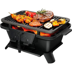 COSTWAY Camping Grill Cast Iron Charcoal BBQ Charcoal Grill Portable Travel Grill Mini Grill Table Grill for Outdoor Picnic 40 x 27 x 18 cm