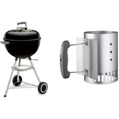 Weber Classic tējkanna grils uz kokogļu oglēm, 47 cm, melns (1241304) & 7447 Compact Rapidfire Chimney Starter, 20 cm x 14,75 cm x 26,5 cm