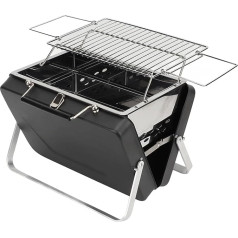 Portable Charcoal Grill Small 15 Inch BBQ Grill Stainless Steel Folding Grill for Camping Picnic Beach Party Garden (Black)