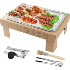 Einweg-Grill, kleines Camping-Holzkohlegrill-Set, enthält drei Zubehörteile, praktischer und umweltfreundlicher Holzkohlegrill, für Camping und Partys im Freien