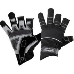 Stagecaptain RGL-2F Rigger Handschuhe 5x Set - Arbeitshandschuhe für Herren - Größe M - 3 kurze Finger und Innenfläche aus Kunstleder - Aufgesetzte Verstärkungen - Schwarz/Grau