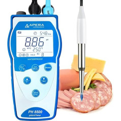 Apera Instruments PH8500-SS pH mērītājs pārtikas paraugiem ar GLP atmiņas funkciju un datu izvadi (pH mērījumu diapazons: 0-14,00)