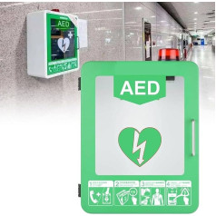 AED defibrilatora sienas glabāšanas skapis, sirds defibrilācijas trauksmes skapis, pirmās palīdzības skapis, dubultā slēdža vadība, regulējams dalītājs, glabā dažādus AED modeļus