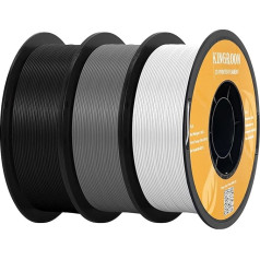 Kingroon PLA 3D printera filaments, izmēru precizitāte +/- 0,03 mm, 3 kg spole (3 kg), 1,75 mm, melns + pelēks + balts