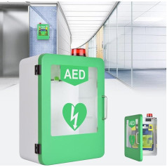 AED-Schrank, an der Wand montierter Herz-Defibrillations-Alarmkasten aus Kunststoff, mit Alarmsystem und Doppelschaltersteuerung, verstellbare Trennwand, kann eine Vielzahl von AED-Modellen platzier