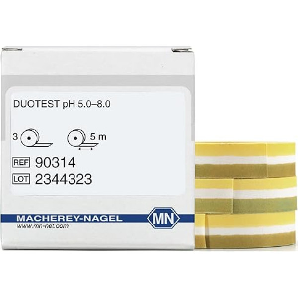 Macherey & Nagel ML-6209 Duotest pH Testpapier mit Zwei Indikatorzonen, pH 5.0-8.0, Nachfüllpack, 5m Länge x 10mm Breite, 3 Stück