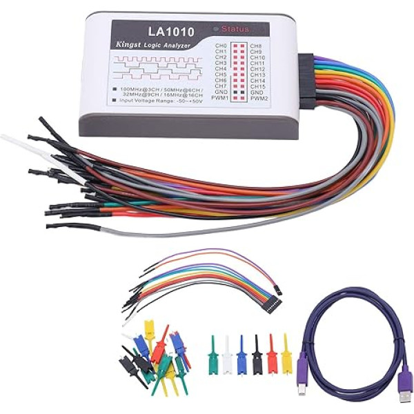 LA1010 Loginis analizatorius 16 kanalų, 100M mėginių dažnis, slenksčio reguliavimas 50-50V, susieti langai, eksporto formatai, rodymo formatai