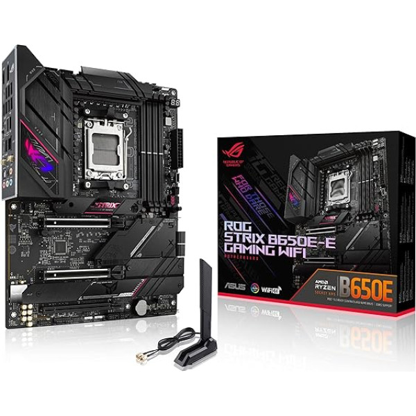 ASUS ROG STRIX B650E-E Gaming WiFi pamatplate Socket AMD AM5 (Ryzen 7000, ATX, DDR5 atmiņa, 16+2 barošanas pakāpes, USB 3.2 Gen 2x2 Type-C, PCIe 5.0, Q-Release, WiFi 6E, Aura Sync)