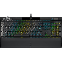 Corsair K100 RGB optiskā mehāniskā spēļu klaviatūra, OPX Optical: zibens ātrums un linearitāte, RGB apgaismojums, PBT Double Shot taustiņu vāciņi, atbalsta Elgato Stream Deck, Qwertz izkārtojums, melna, melna