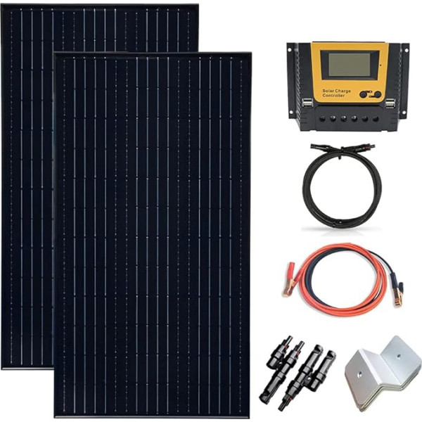 Gasolarxy saules paneļu komplekts 200 W 12 V/24 V, 2 x 100 W monokristālu saules fotoelementu modulis 20 A saules enerģijas lādēšanas kontrolieris ārpus elektrotīkla sistēmas laivai, automašīnai, autofurgonam, treilerim, nojumei (vati, 200)