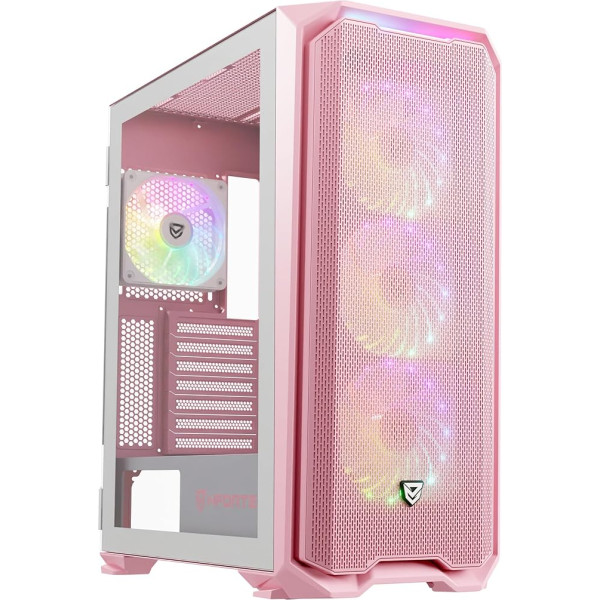 Nfortec KRATER X Gaming PC Case Mid Tower ATX 4 x 120mm ARGB ventilatori Priekšējā sieta sānu rūdīts stikls Rozā krāsā