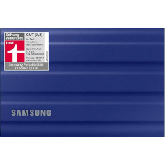 Samsung Portable SSD T7 Shield, 2TB, USB 3.2 Gen.2, 1050MB/s nolasīšanas ātrums, 1000MB/s ierakstīšanas ātrums, izturīgs ārējais cietais disks Mac, PC un viedtālruņiem, zils, MU-PE2T0R/EU