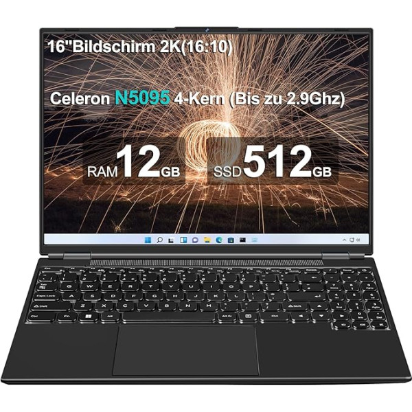 AOCWEI Nešiojamasis kompiuteris 16 colių, 12 GB RAM, 512 GB ROM, 2,5 colio, 1 TB SSD, nešiojamasis kompiuteris 