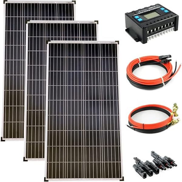 solartronics Komplekts 3 x 140 vatu poli saules modulis 30 A uzlādes kontrolieris Zils saules kabelis Saules kontaktdakša fotoelementu salu sistēma