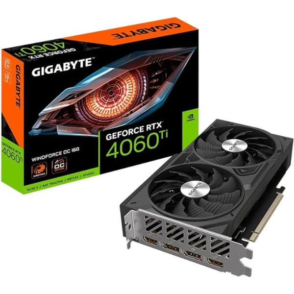 Gigabyte NVIDIA GeForce RTX 4060 Ti WINDFORCE OC Grafiskā karte - 16GB GDDR6, 128 bitu, PCI-E 4.0, 2565MHz Core Clock - N406TWF2OC-16GD