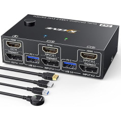 USB 3.0 divu monitoru KVM slēdzis 4K@60Hz, 2K@120Hz, 2 datori 2 monitori HDMI+Displayport KVM slēdzis 2 datoru 2 displeju un 4 USB3.0 ierīču koplietošanai Vadu tālvadības pults