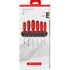 PB Swiss Tools Skrūvgriežu komplekts ar ķīļveida Phillips skrūvgriezi PB 8244 | 100% Swiss Made | 6 gabalu SwissGrip skrūvgriežu komplekts ar ķīļveida skrūvgriezi 1/2/3/4 PH 1/2, iekļauts praktisks sienas stiprinājums