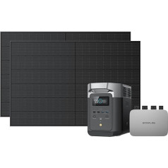 EcoFlow PowerStream Balkona elektrostacija, WLAN tīkla mikrotīkla invertors, 400 W cietie saules paneļi × 2, 1 kWh Delta 2 portatīvā elektrostacija, lietotnes vadība, enerģijas patēriņa kontrole