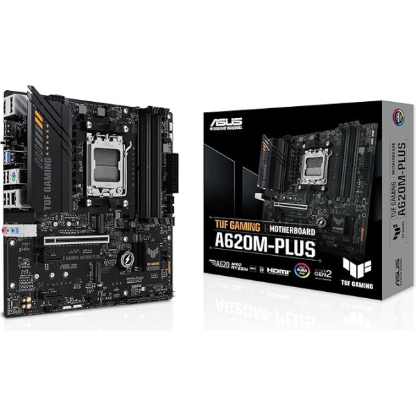 ASUS TUF Gaming A620M-PLUS pamatplate Socket AMD A620 (Ryzen 7000, micro-ATX, DDR5 atmiņa, PCIe 4.0, BIOS Flashback, USB 3.2 Gen 2, Aura Sync)